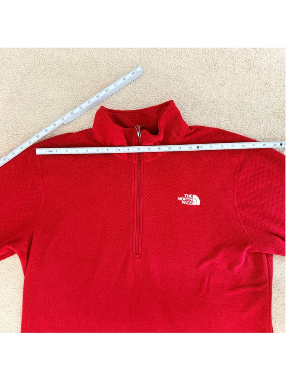 The North Face Red Textured Fleece Quarter Zip Pullover Men's XXL